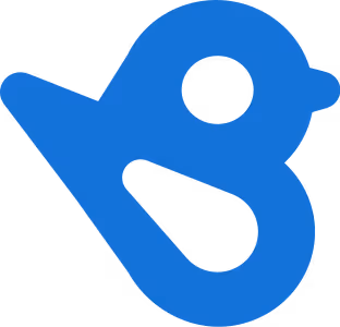 Simple blue bird icon with stylized round eye and beak.